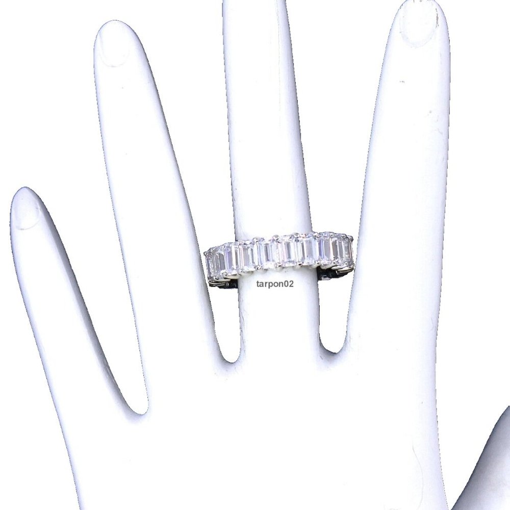 Diamonique Emerald-Cut Eternity Band 5.75ct. Sterling Silver  Ring - 9 NIB